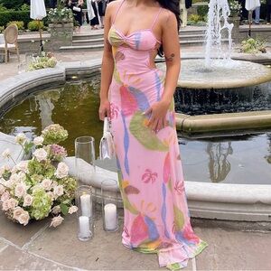 Vintage 90s y2k beaded colorful pink dress